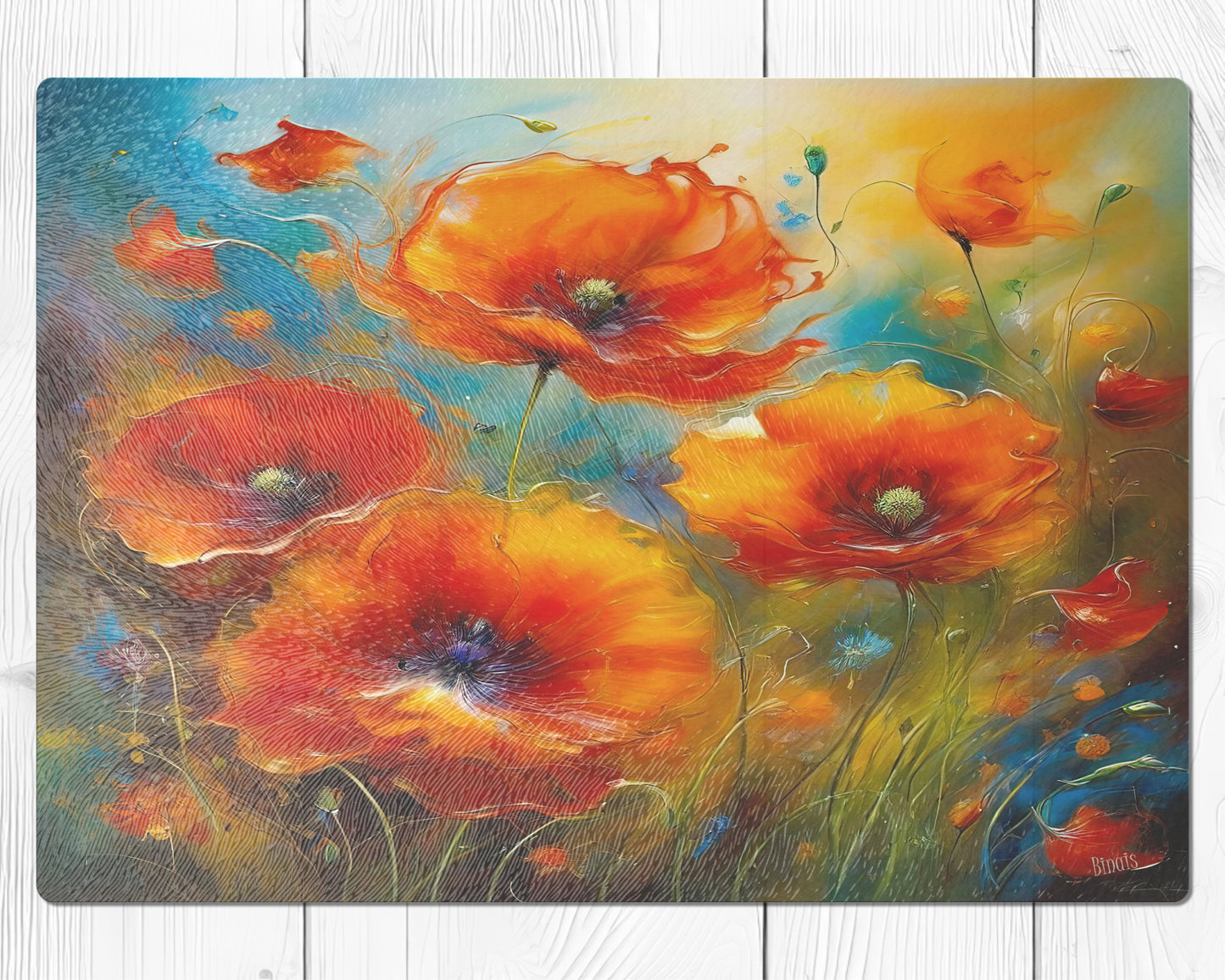 Glasschneidebrett - Mohn 3