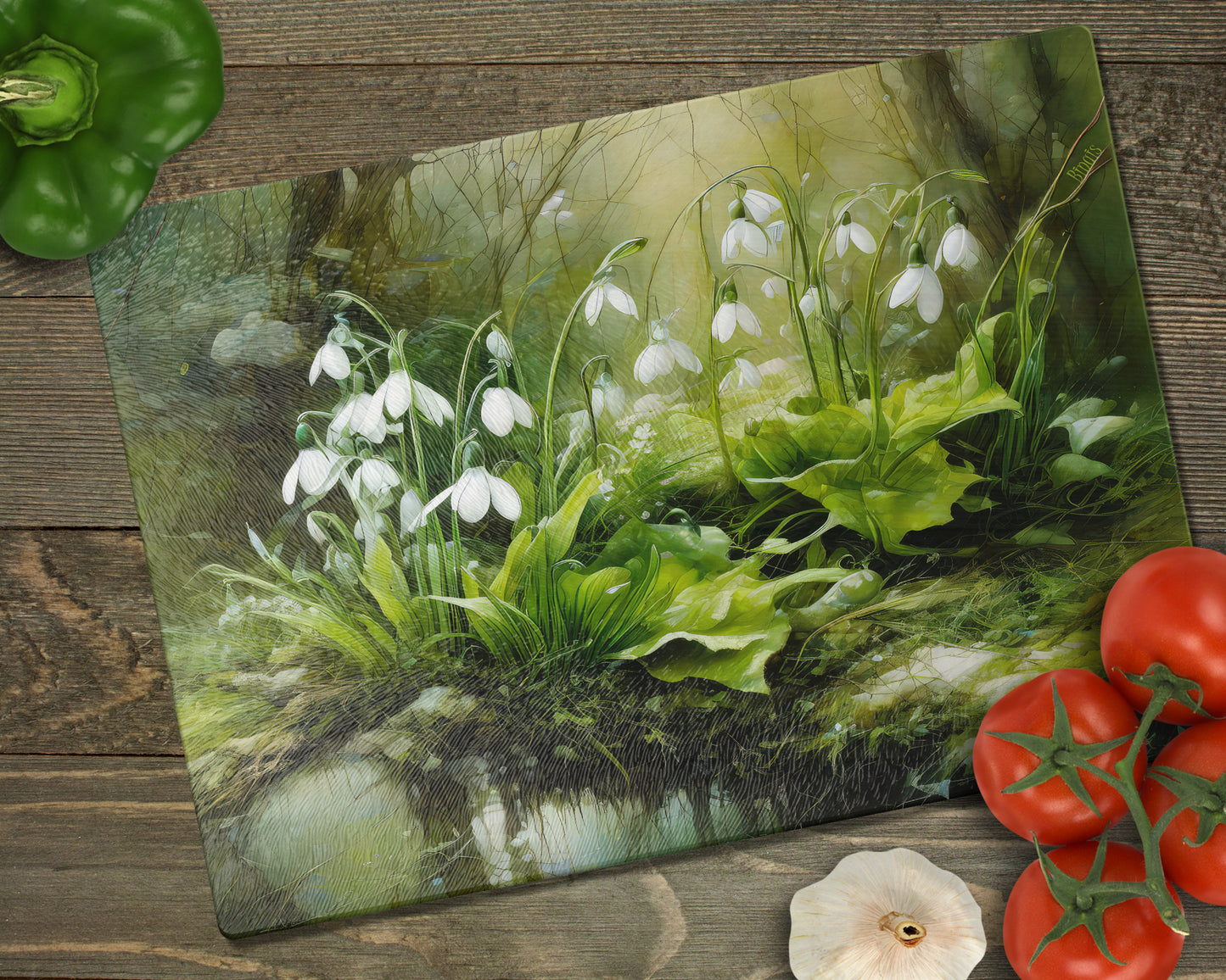 Glass cutting board - Snowdrops 3 